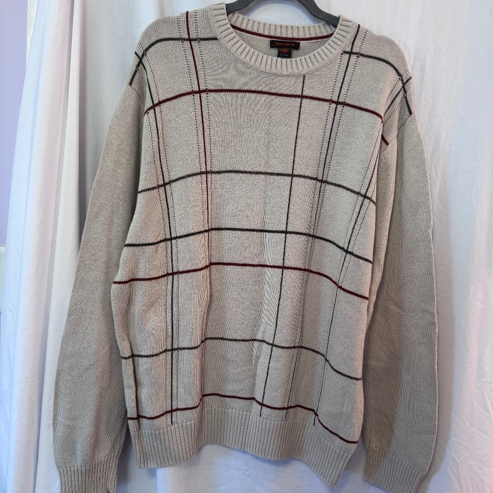 Dockers Men’s XL Cotton Sweater Tan Cream Striped Cotton